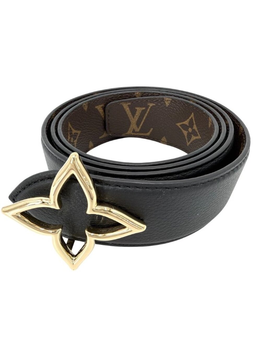 Louis Vuitton Belt Monogram Slim Flower Reversible 90/36 Leather Black Brown